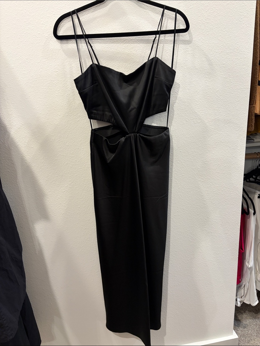 Abercrombie & Fitch Black Side Cutout Slip Midi Dress